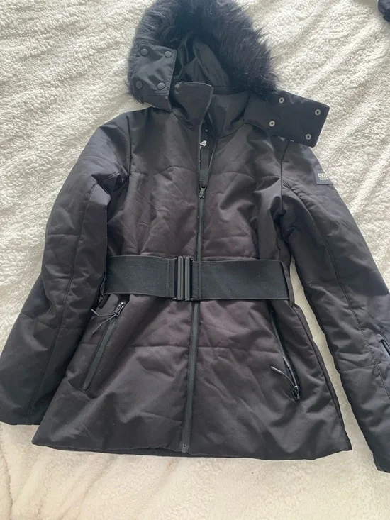 ASOS Black Belted Hooded Puffer Jacket - Picture 2 of 3